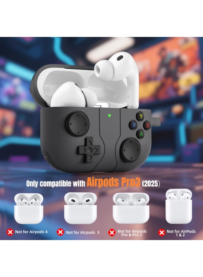 Game Case for AirPods Pro 3 Case 2025, Shockproof Silicone Cover for Apple AirPods Pro 3 – with Cleaner Kit & Keychain, Classic Cool Funny Durable Protective Case for Men Boy–Black - Image 2